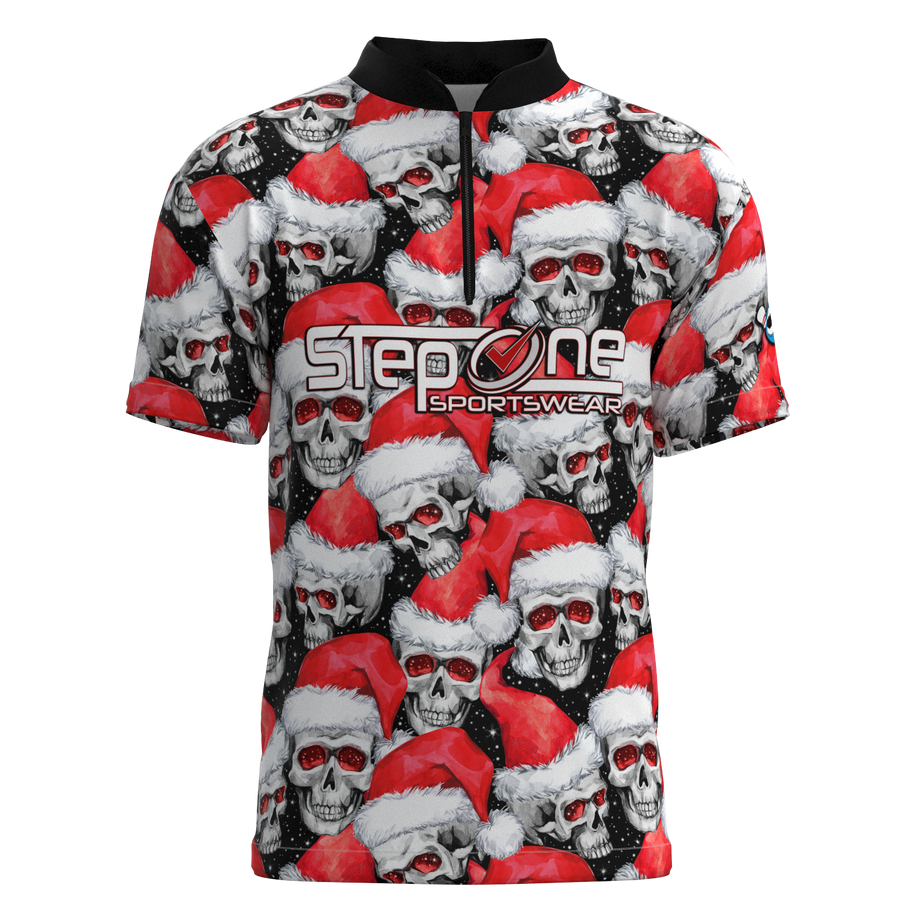 Santa Skulls Mock Collar Zip - Bowling Jersey