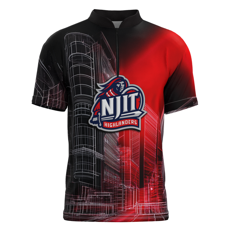 NJIT Red Graph Mock Collar Zip - Bowling Jersey