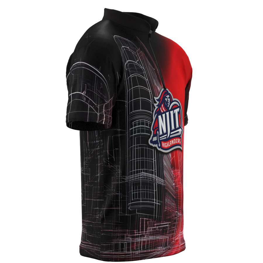 NJIT Red Graph Mock Collar Zip - Bowling Jersey
