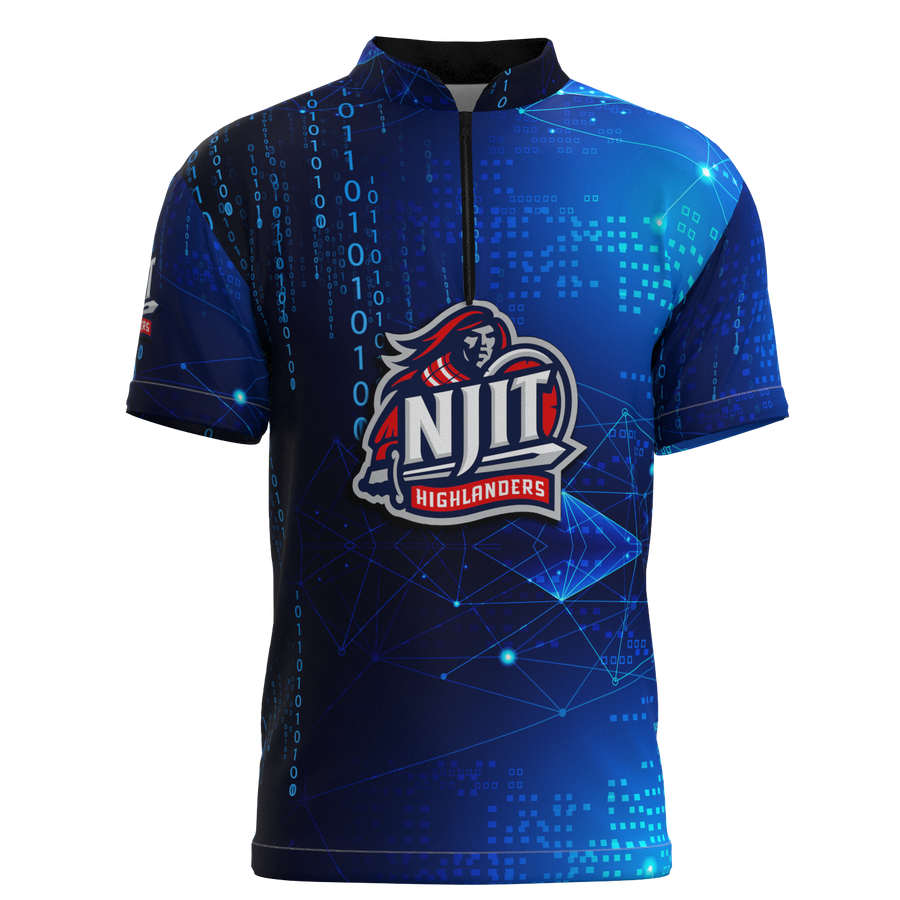 NJIT Blue 0's and 1's Mock Collar Zip - Bowling Jersey
